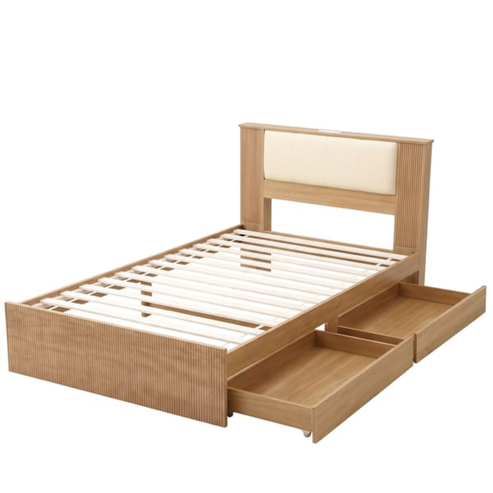 HOMFURN King Single Bed Frame with 2 Drawers and Charging Station
