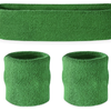 WRISTBAND & HEADBAND SET Tennis Terry Towelling Cotton Sweat Band Team Gym  Green