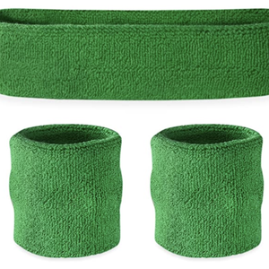 WRISTBAND & HEADBAND SET Tennis Terry Towelling Cotton Sweat Band Team Gym  Green