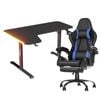 Advwin 140cm Black Gaming Desk Rgb Led Light & Gaming Chair With Footrest Blue