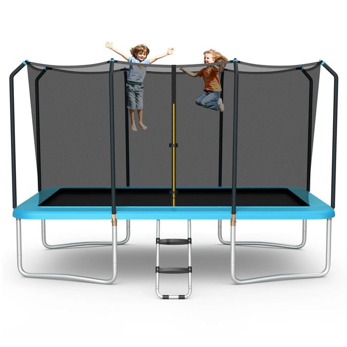Costway 14 X 8ft Kids Outdoor Trampoline Jumping Rebounder Max. 200kg Blue