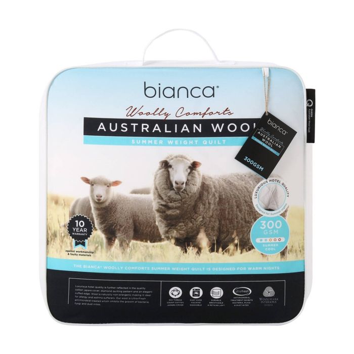 Bianca Woolly Comforts Australian Wool Quilt 300gsm Bedding White Super King Bed