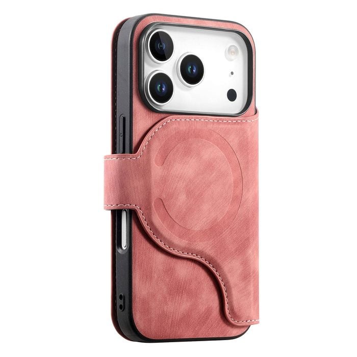 For iPhone 17 Pro (6.3") Detachable Wallet Case Flip Leather Magsafe Magnetic Cover (Pink)