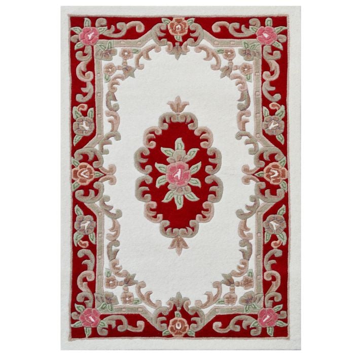 Traditional Handmade Wool Rug-Avolon-Ivory/Red-150X240cm