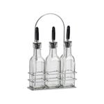 Argon Tableware 3 Piece Olive Oil Pourer Bottle Deluxe Set with Stand - Vinegar Drizzler Dispenser - 170ml