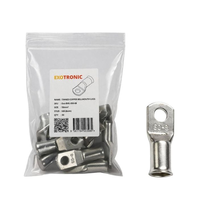 10 Pack of Exotronic 50mm² Copper Lug M8 | Bellmouth