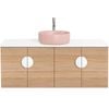 CIBO 1200mm Oak Mornington Wall Hung Vanity With Pink Basin And White Handles
