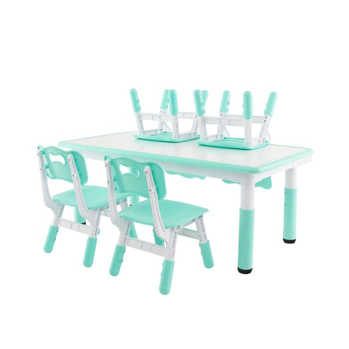 Costway Kids Table & 4 Chairs Set Height Adjustable Table Study Activity Table - Green