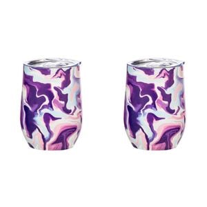 2PK Porta Summer Swirl Double Walled 350ml Stainless Steel Wine Tumbler - Purple
