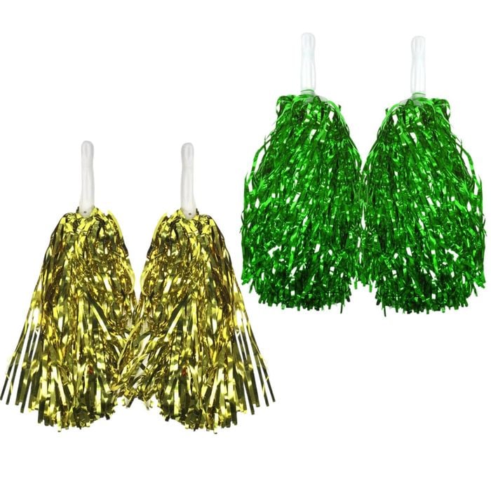 Green & Yellow Metallic Cheerleading Pom Poms – 2-Pack 1 Green Pair & 1 Yellow Pair Australia Day