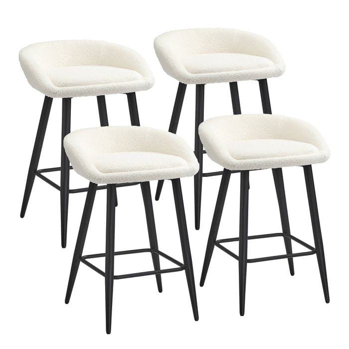 Oikiture Bar Stools Boucle White X4