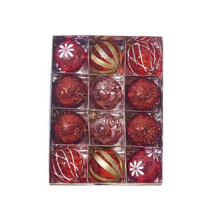 Catzon 12 Pcs 6cm Christmas Ball Ornaments with Stuffed Delicate Sparkling for Xmas Party Wedding-Red