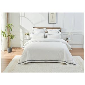 Grosvenor House 500TC Hotel Embroidered Quilt Set Queen White W/ Black