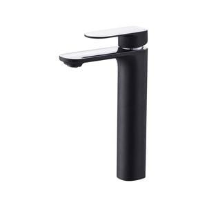 Mondella Matte Black and Chrome Rumba Tall Basin Mixer WELS 5 Star 6L/min