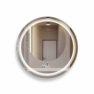 P&P Silver Round LED Mirror Backlit Anti Fog Touch Control Modern Bathroom