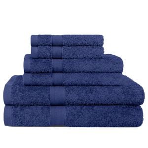 LINENOVA 6x Cotton Bath Towels Set Hand Towels Face Towels 550GSM - Navy