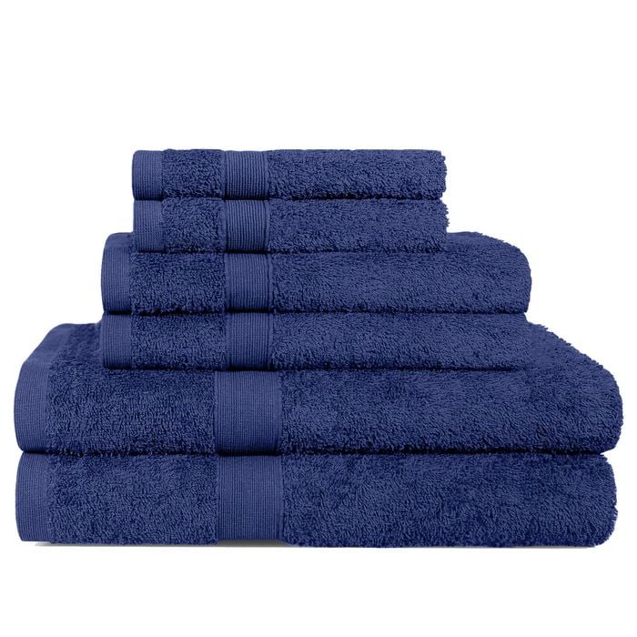 LINENOVA 6x Cotton Bath Towels Set Hand Towels Face Towels 550GSM - Navy