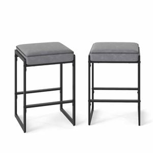 Costway Bar Stool Set Footrest Metal Modern Kitchen Chair Dining Grey