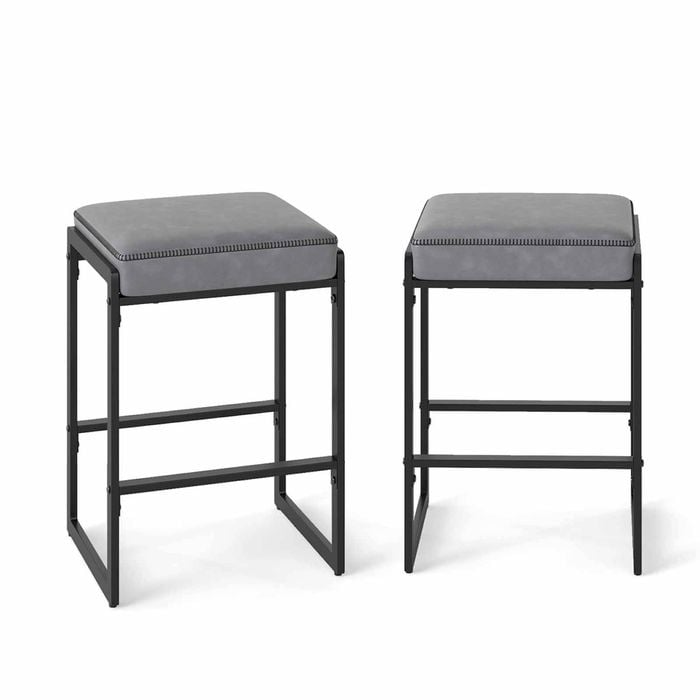Costway Bar Stool Set Footrest Metal Modern Kitchen Chair Dining Grey