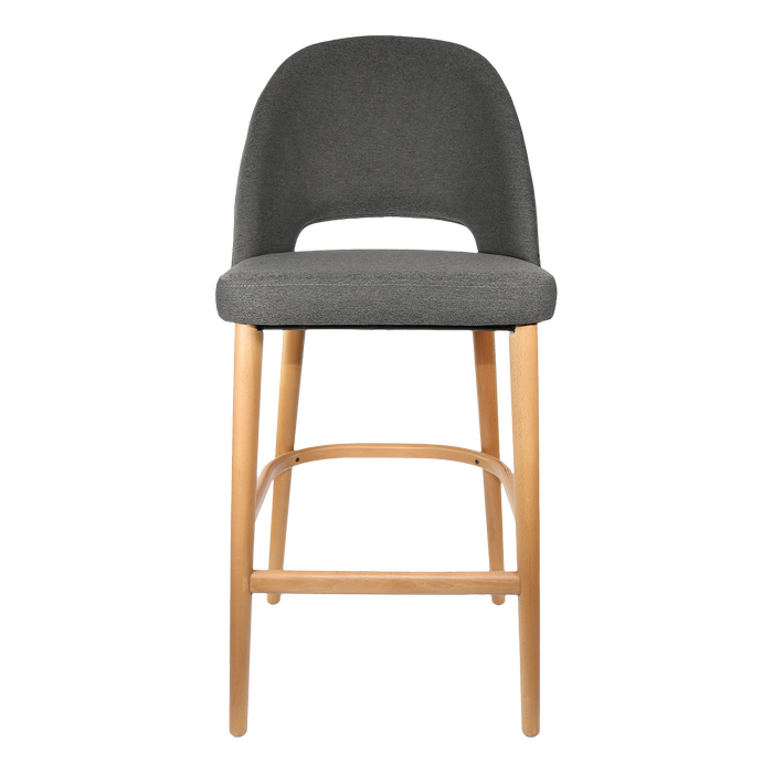 Durafurn 750mm High Anthracite Fabric Semifreddo Bar Stool with Natural Beech Wood Legs