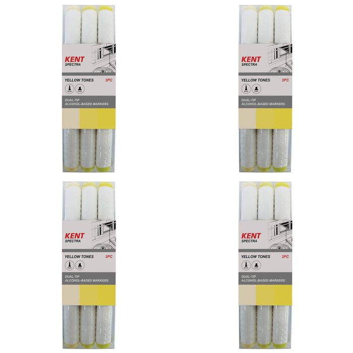 4x 3pc Kent Spectra Graphic Technical Markers Brush Chisel Nib Yellow Set