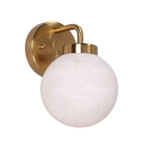 Cla Lighting Palla Interior Single Sphere Alabaster Wall Light With Brass Highlight Round Base