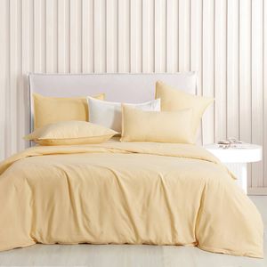 CleverPolly Vintage Washed Microfibre Quilt Cover Set - Butter - King