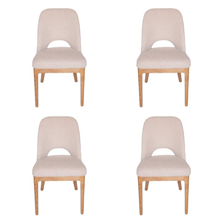 SK Designer Living | Pack of 4 | Maribel Upholstered Boucle Dining Chair | Natural Legs - Beige Bouclé