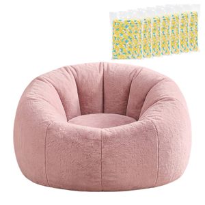 Artiss Faux Fur Bean Bag Chair With Filler Round Diy Stuffed Animal Storage Bean Bag Pink