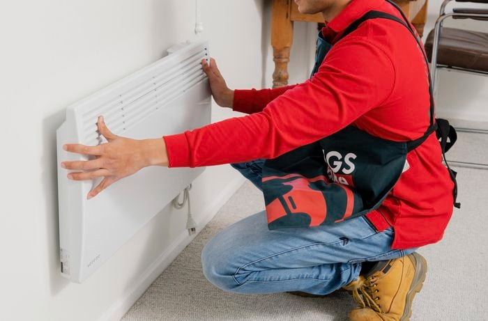 Heater is placed and plugged in safely 