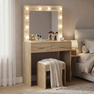 Oikiture Dressing Table Stool Set Makeup Mirror Natural 140.5cm