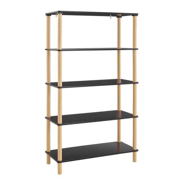 Seth Open Shelf Unit Shelving Display Rectangular 5 levels Black and woodgrain