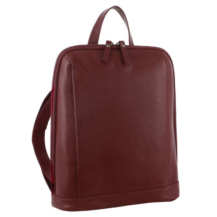 Ladies Nappa Leather  Twin Zip Backpack w/ Zipped Pocket Cabernet Red