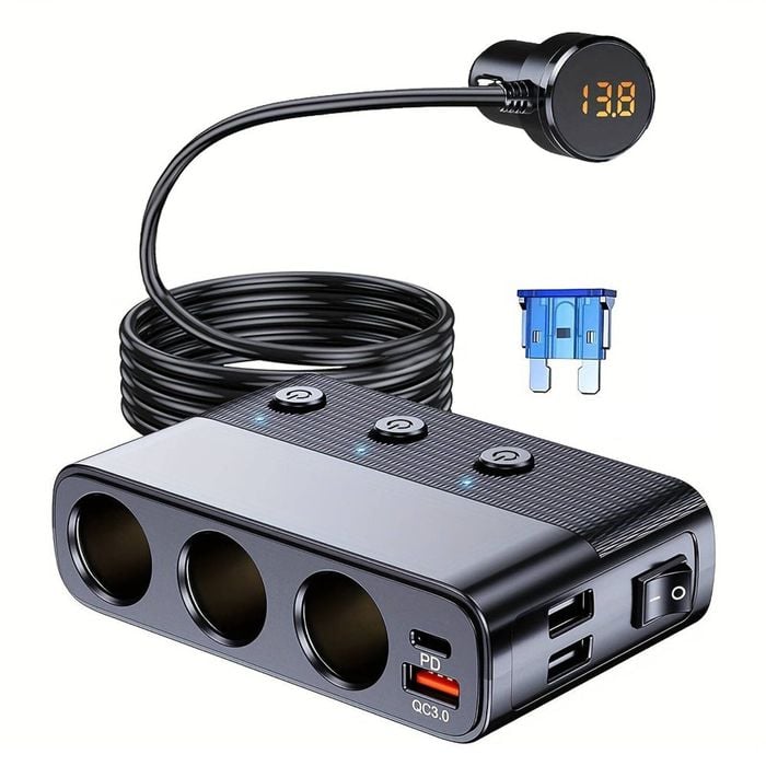 7 in 1 Camper Charger Adapter Cigarette Lighter Plug Splitter Independent  Switches