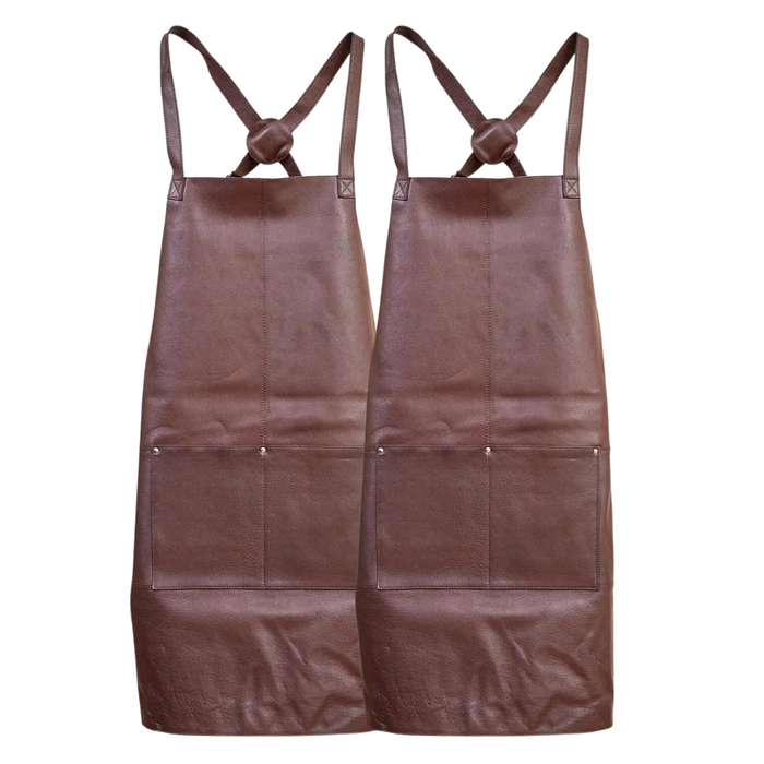2x Pierre Cardin Professional Leather Apron Butcher Woodwork Barber Chef Brown