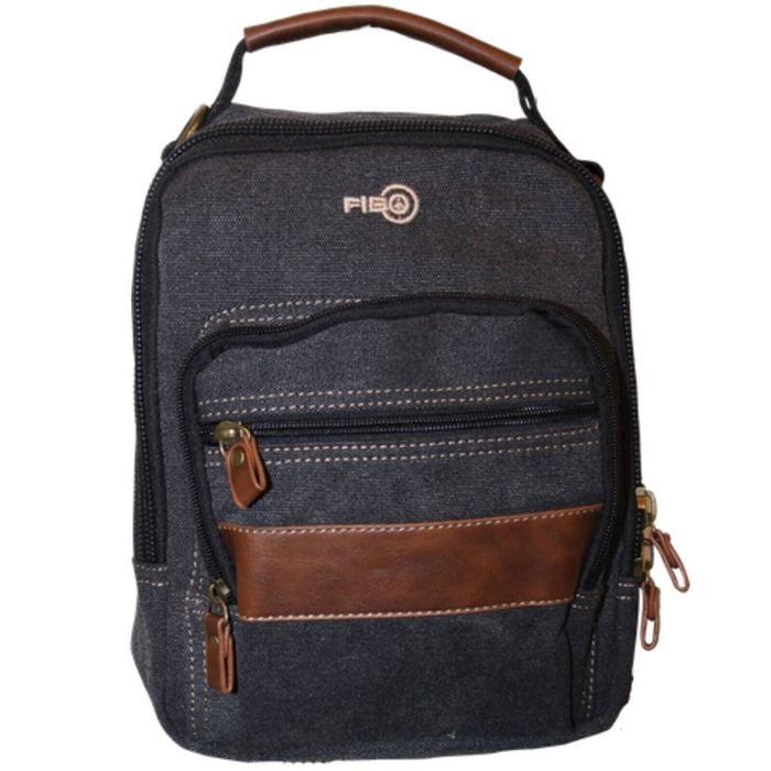 FIB Canvas Sling  Shoulder Strap Messenger Travel Pack w Tablet Pocket Black
