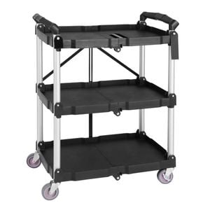 Vogue Folding Trolley 3 Tier Polypropylene Black Small 835x645x405mm Commercial Catering Service Cart
