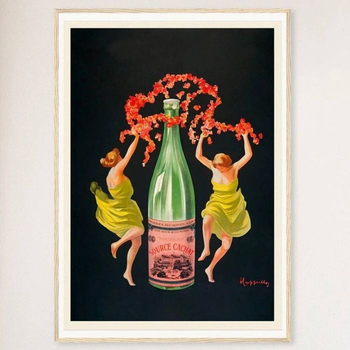 Galrie Evian Cachat Vintage Mineral Water Poster by Leonetto Cappiello for Home Décor, Wood Frame, A2 42 x 60cm (16 x 24inch)