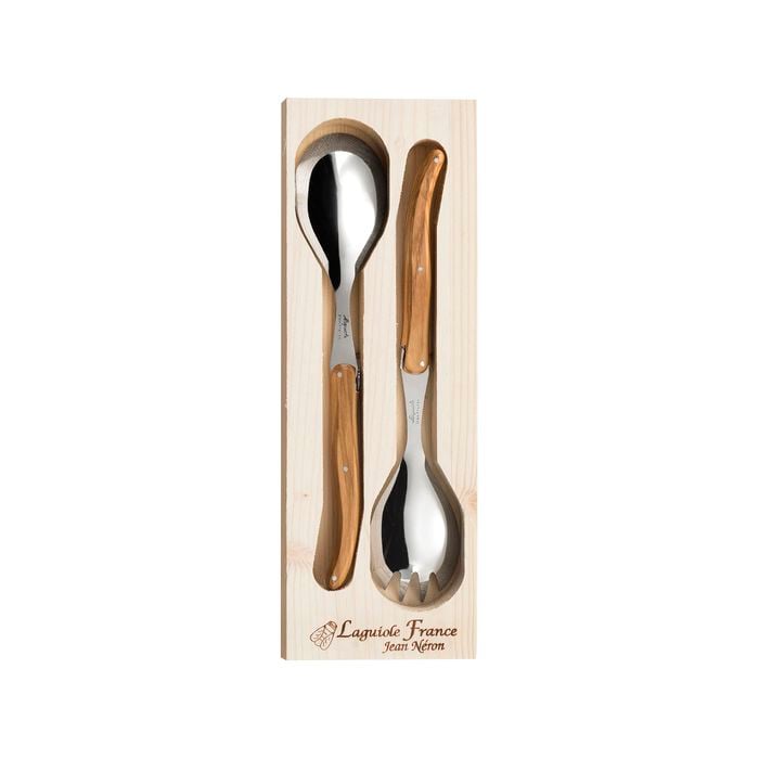 Laguiole Jean Neron Salad Server Set - Olive Wood