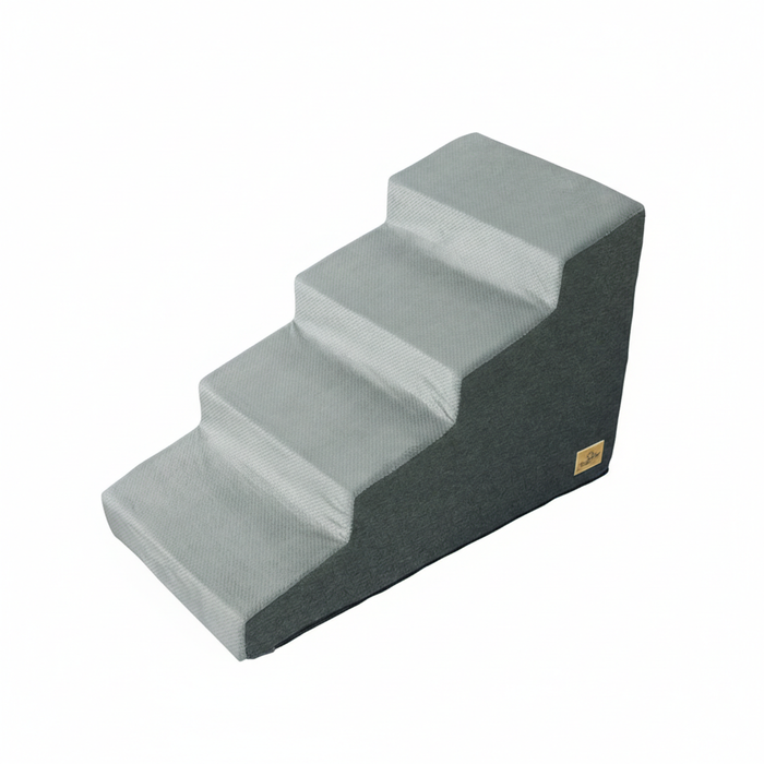 P&P Grey Foam Dog Ramp Stairs Four Step With Non Slip Base For Small Pets