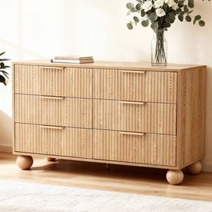Homfurn 120cm Drawer Unit, Ball Leg Dresser, Storage Cabinet Side Table, Floor Standing Nightstand, Bedroom Living Room Furnitur