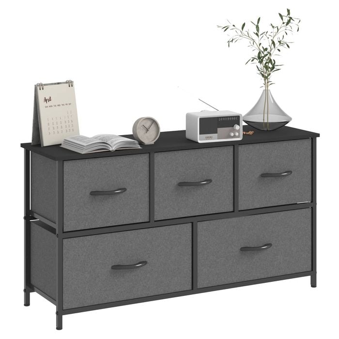 Advwin 5 Chest Of Drawers Storage Cabinet Tower Dresser Lowboy Dark Grey