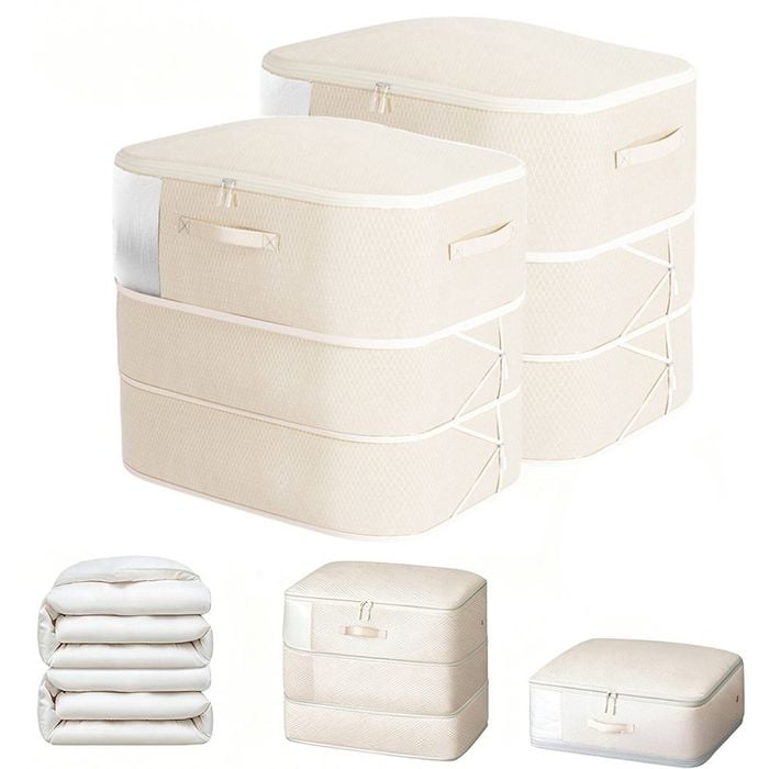 Catzon 2pack Compression Storage Bags 3 Layer Washable Bedding Blanket Organizer-beige