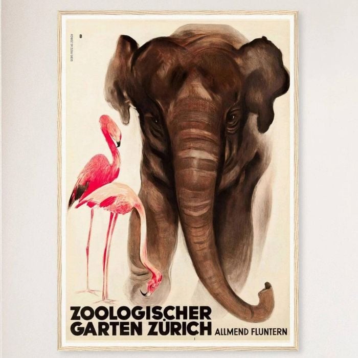 Galrie Vintage Switzerland Zoological Garden Zurich Poster Timeless Wall Art Home Decor, Wood Frame, A1 60 x 84cm (23 x 33inch)