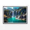 Waterfall, Mountains & Blue Sky  Print 100% Australian Made 90x60cm  (Poster)