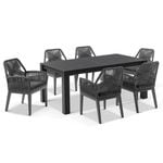 Santorini 1.8m Outdoor Rectangle Aluminium Dining Table with 6 Hugo Rope Chairs Charcoal - Carbon Grey Rope - Denim Grey