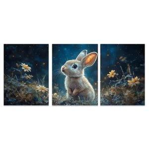 3pcs Mystical Rabbit Amongst Foggy Forest Print 100% Australian Made 3 x 40x60cm (Metal Print)