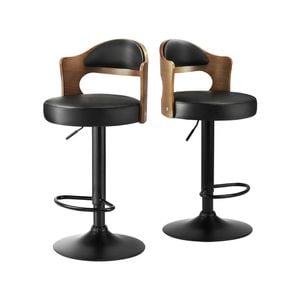 Oikiture Bar Stools Kitchen Swivel Barstool Chair Gas Lift Metal Leather X2