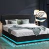 Oikiture Bed Frame Gas Lift RGB LED Black Leather-King
