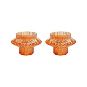 2PK Glass 8cm Double Sided Pillar/Taper Candle Holder - Mandarin